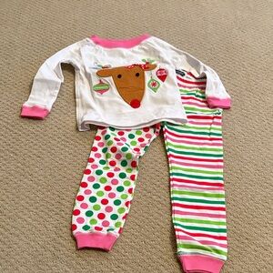 Mud Pie Reindeer Pajama Set with Pink and Green Accents